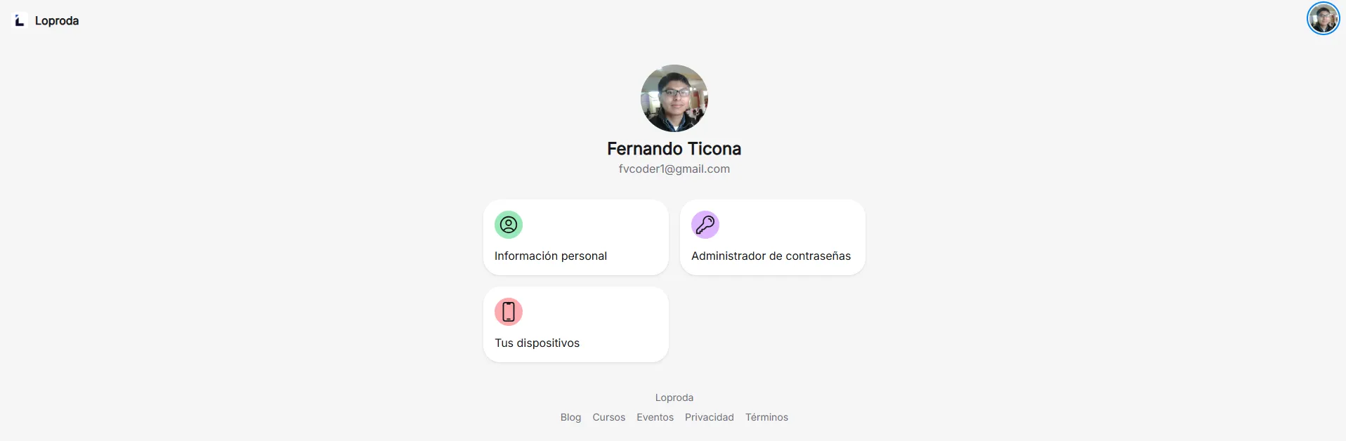 Mi cuenta en Loproda